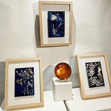 Load image into Gallery viewer, Émaux d&#39;orfèvre sur cuivre - Les 3 tableaux de la  Collection les  Végétales bleues et or 
