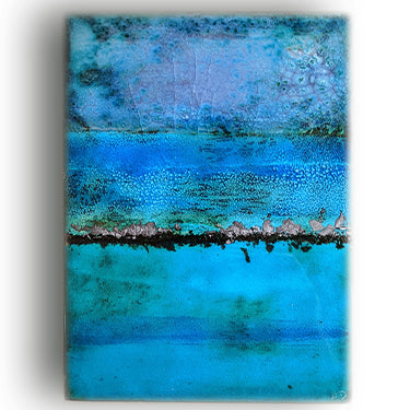 pièce unique contemporaine - tableau coloris bleu -émaux d'orfèvre usr cuivre 