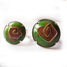 Charger l&#39;image dans la galerie, Bijoux Fleurs - Bagues réglables en argent 925 -Émaux de joaillerie - 2 tailles de cabochon - Duos de couleurs
