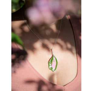 Bijou Pendentif émaillé avec tige en argent 925 - Rose et vert