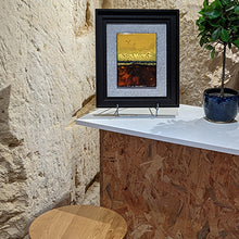 Load image into Gallery viewer, pièce unique . plaque de cuivre émaillée avec des émaux d&#39;orfèvre - esprit contemporain coloris jaune et marron
