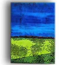 Charger l&#39;image dans la galerie, tableau contemporain vert et bleu - émaux d&#39;orfèvre sur cuivre
