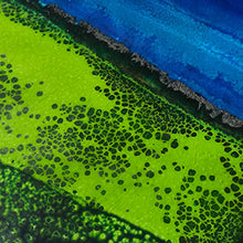 Charger l&#39;image dans la galerie, tableau contemporain vert et bleu - émaux d&#39;orfèvre sur cuivre
