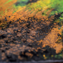 Load image into Gallery viewer, Création murale design sur cuivre émaillée, zoom sur la partie marron représentant la terre.
